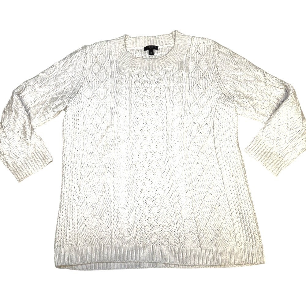 Talbots cableknit 3/4 sleeve cream pullover sweater size petite‎ medium